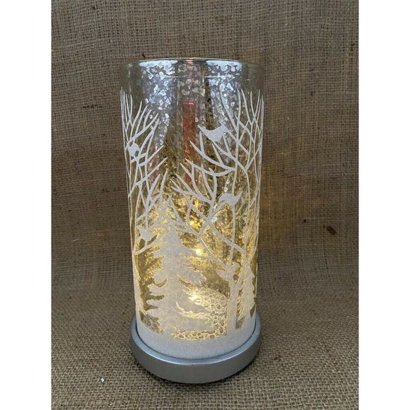 Mercury Glass Hurricane Lamp with Winter Wonderland Scene - Picture 9 of 11